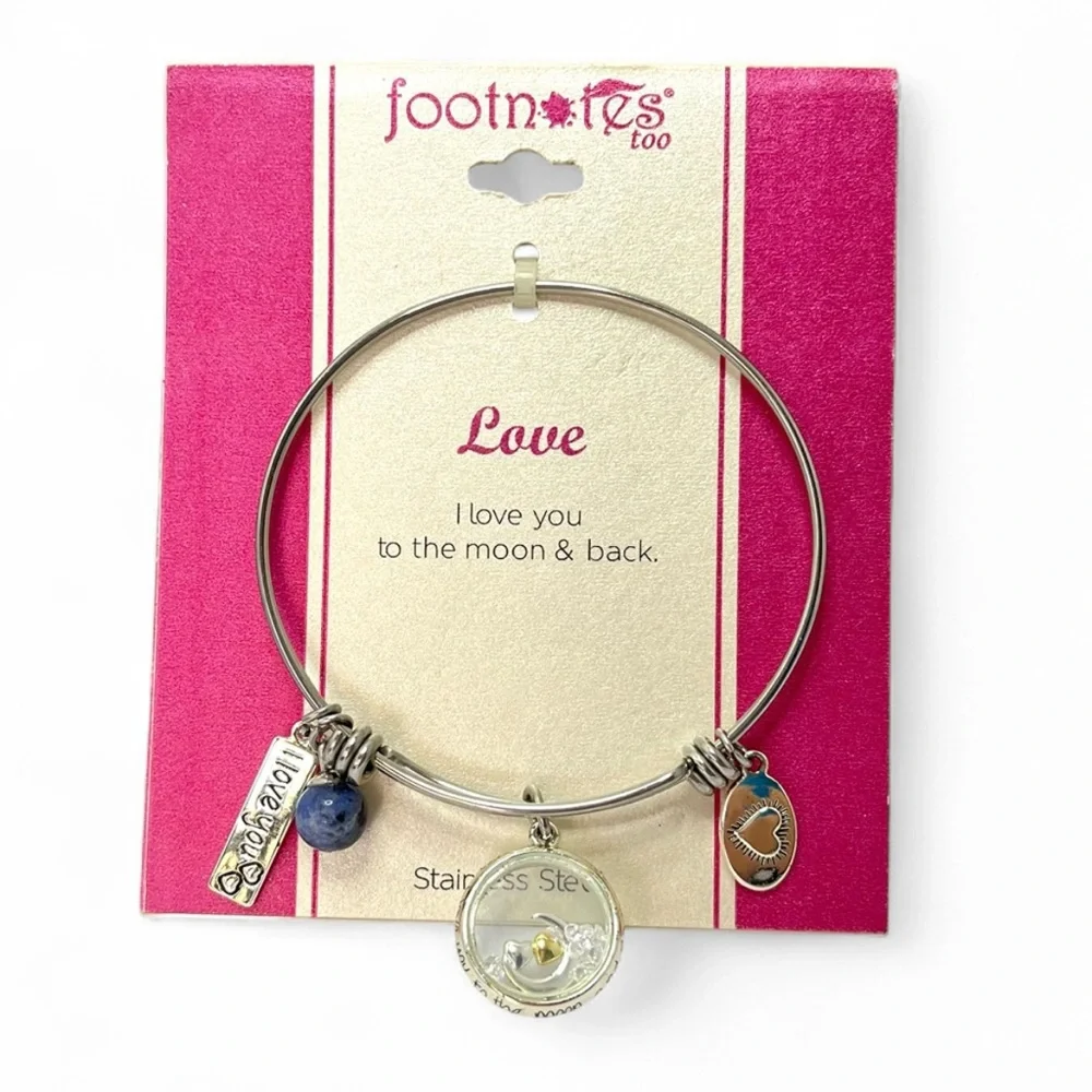 Y2K Charm Bracelet Stainless Steel Bangle Footnotes Too Love Girly New Feminine